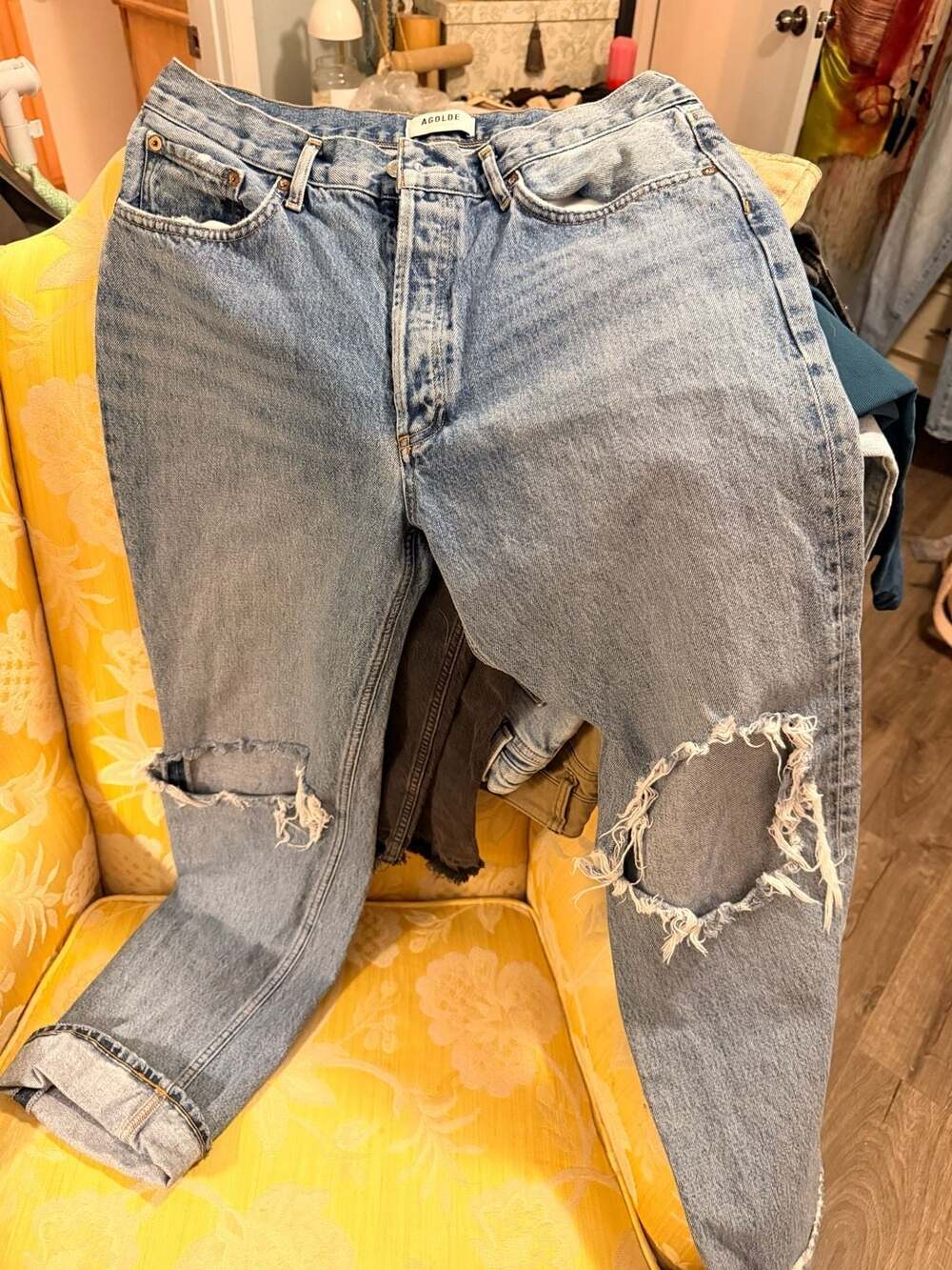 AGOLDE 90's Mid Rise Straight Leg Distressed Button Fly Jeans